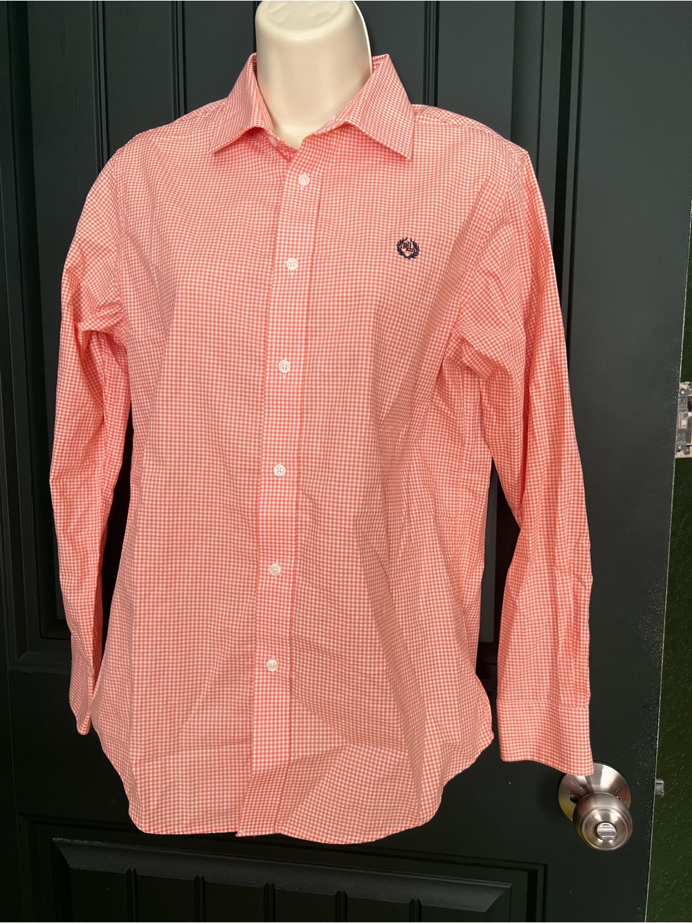 Boys Orange Gingham Button-Down Shirt
